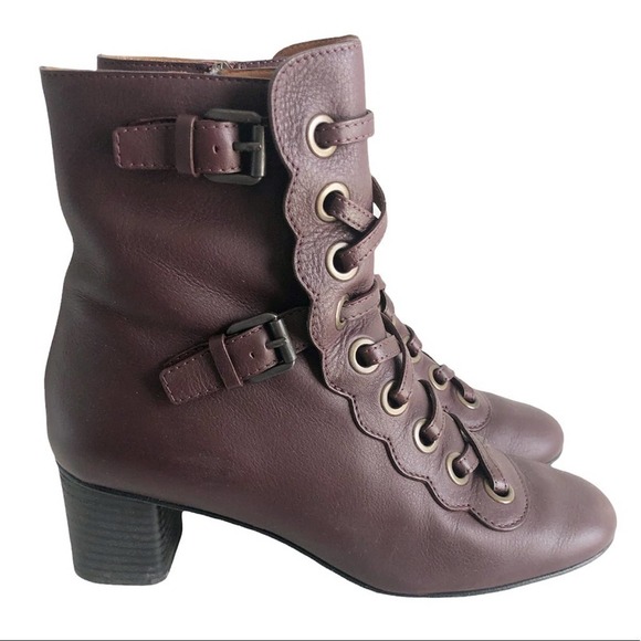 Chloe Calfskin Leather Deep Purple Orson Lace Up Heeled Booties EU 40/US 10 - Picture 5 of 14